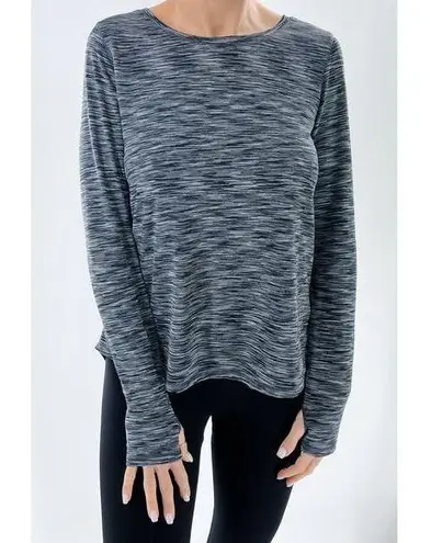 Zyia Heathered Dark Gray Long Sleeve Open Back Activewear Top Size Small