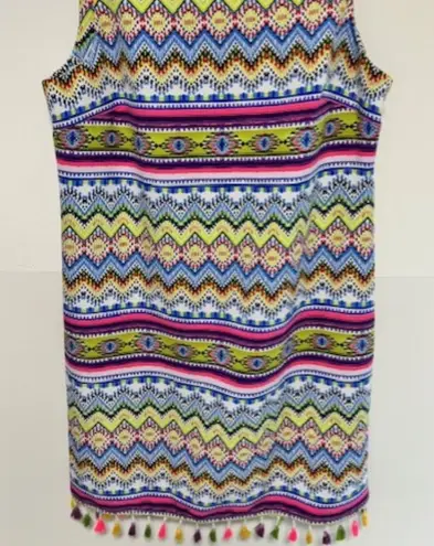 Madison Leigh 16 Sleeveless Shift Dress Zig Zag Chevron Bright Tassel Whimsygoth