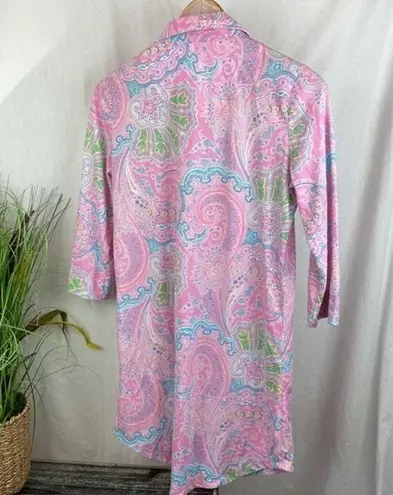 Ralph Lauren  Pastel Paisley Print Long Sleeve Night Dress Shirt S