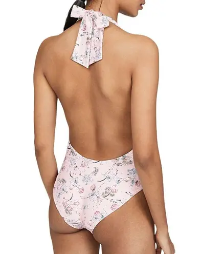 We Wore What Floral One Piece Brooklyn Halter Tie Belt Swimsuit Pink Blue XL NWT