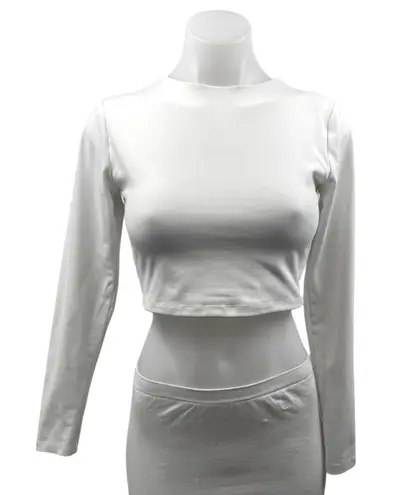 Susana Monaco Women's White High Neck Long Sleeve Crop Tee T-Shirt Top Size S