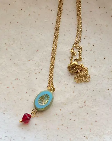 Handmade retro vintage chic whimsical style quality Czech glass bead simple necklace🩵