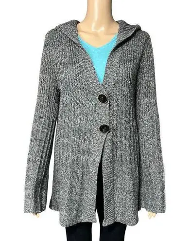 Carolyn Taylor Womens Cardigan Sweater Hooded Oversized Button Closure Medium