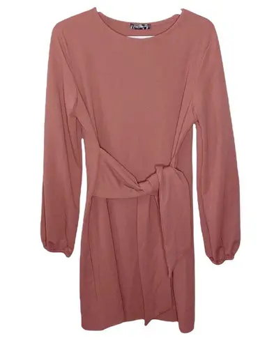 Pretty Garden Elegant Lantern Sleeve Tie Waist Knit Cocktail mini Dress size M Tan Size M