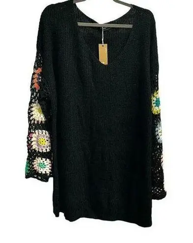 Bloomchic Black With Multicolor Retro Crochet Detail Sleeves Size 22/24