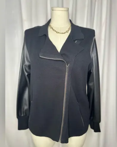 Sioni Black Mixed Media Jacket with Faux Leather Sleeves (924) Size XL