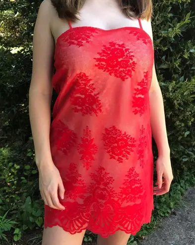 Show Me Your Mumu Vibrant Red  Risque Mesh & Embroidered Lace Slip Dress