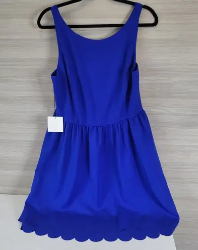 Susana Monaco Blue Ruched Scalloped A-Line Party Cocktail Summer Dress NWT 12