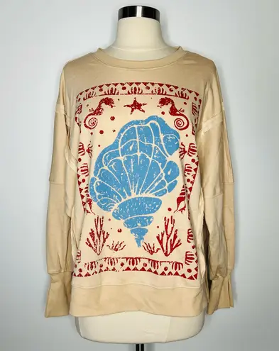 Tan Beach Themed Boho Top Size XS