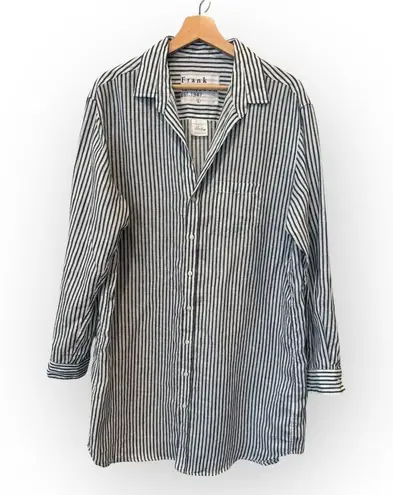 Frank & Eileen Mary Classic Linen Button Up Striped Dress Size Large Blue