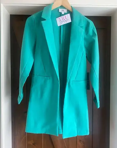Have Oversized Blazer Open Front Dress Jacket Womens Size Small Teal Pockets Green