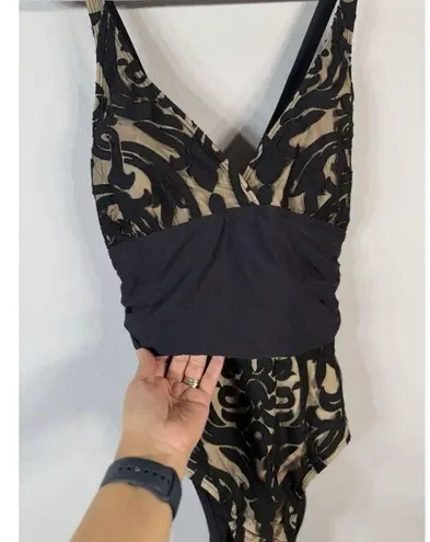 Alex Marie Mysterious Burnout One Piece Swim Suit Beige Black Paisley Women’s 16