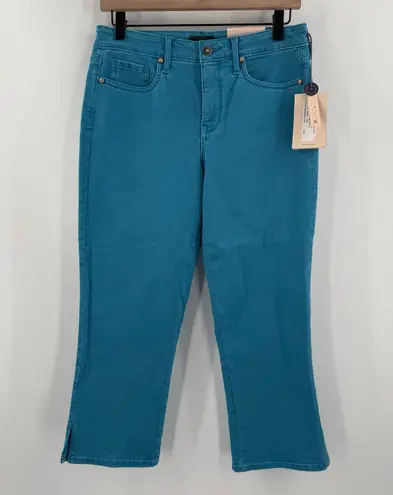 NYDJ Jeans Size 6 Capri Sideseam Slits Turquoise Blue NWT Cotton Stretch Classic