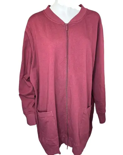 Denim & Co . Active French Terry Tunic Jacket with Ribbed Trim Dark Cherry 3Xd