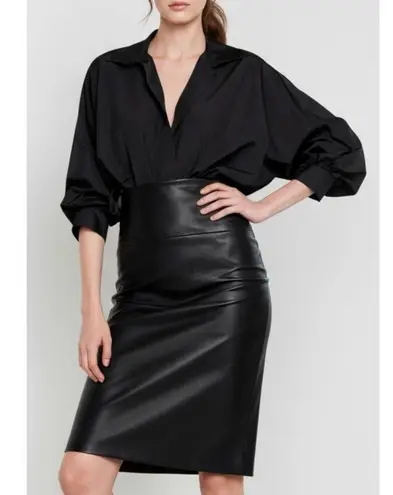 Norma Kamali Faux Leather Straight Skirt, Black, XS