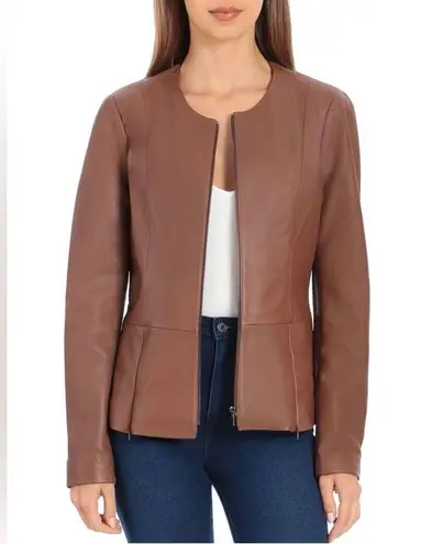 Badgley Mischka
Peplum Leather Jacket in cognac size medium