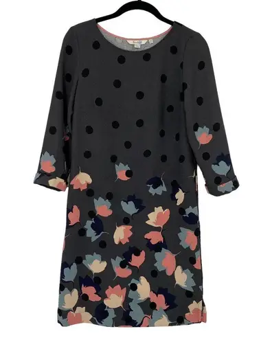 Boden Floral Polka Dot Print A Line Mini Dress Scoop Neck Gray Pink Womens 2R Size 2