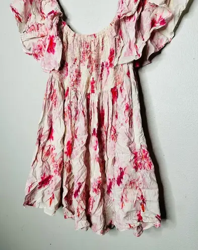 Misa Dina Pink Abstract Rose Floral Off Shoulder Mini Dress Size Extra Small