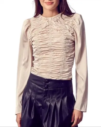 NWT DO+BE Silk Ruched Bodice Blouse in Satin Champagne / Blush Pink
