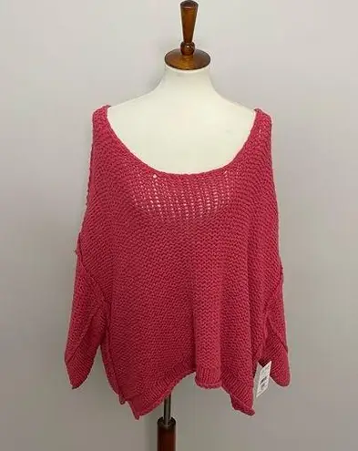 Free People Halo Pullover Crocheted Knit Sweater Oversized Coral Pink