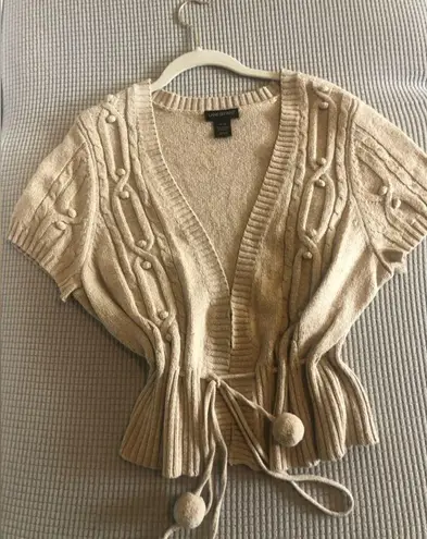 Lane Bryant  Tan waist-length cardigan sweater with tie-string size 14/16