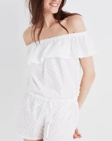 Madewell  White Off the Shoulder Swiss Dot Shorts Romper Size Small