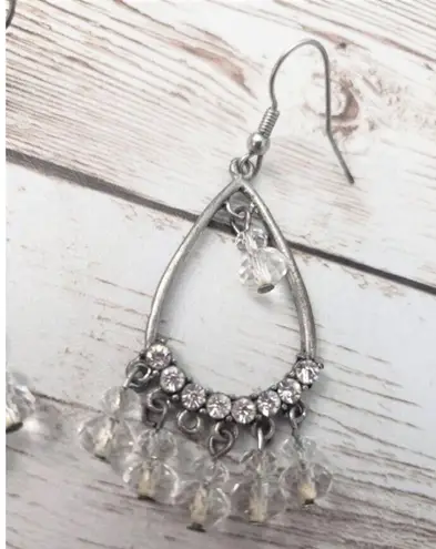 Silver Tone & Clear Dangle Earrings For Pierced Ears *Some Missing Dangles*