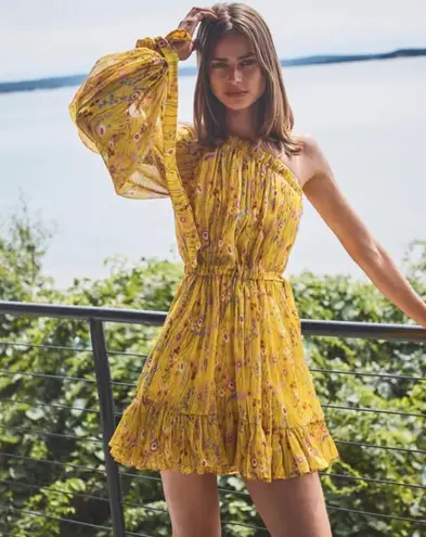 Alexis Edyta Floral One-Shoulder Dress yellow metallic Flowy