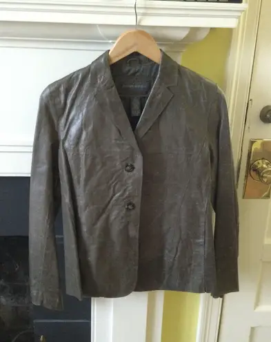 Banana Republic Vintage Leather Jacket Blazer Y2K Brown/Green - Size 4