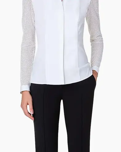 Akris Punto White Button Down Shirt with Mesh Sleeves Size 12