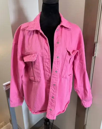 If It Were Me if it were me Oversized Jean Denim Jacket Bubblegum Pink Snap Front Coquette S