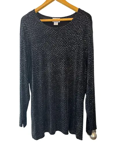 Vintage Justin B. Jones Black Silver Sparkle Blouse Top XL Metallic Evening