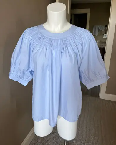 J.Crew Women’s Blue Smock-neck Puff-sleeve Shirt L New