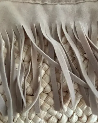 IKKS | women’s fringe, straw tote bag. Tan