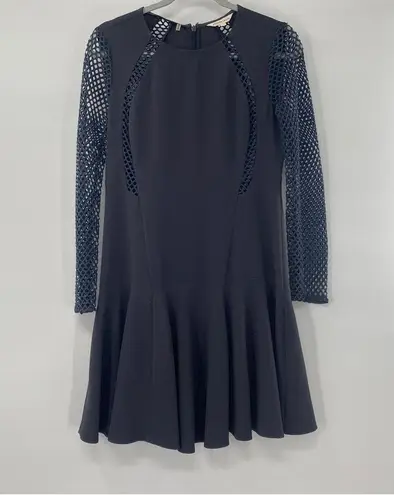 Rebecca Taylor Mesh-Detail Pleated Dress Stormy Gray Size 0 Extra Small