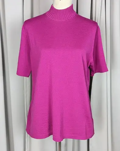 Vintage Marz Wool Short Sleeve Mock Neck Sweater Fuschia Size 14