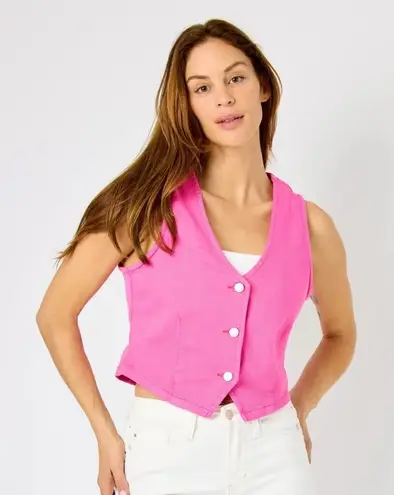 Judy Blue Colored Denim Button Front Vest Medium Hot Pink Stretch V-neck