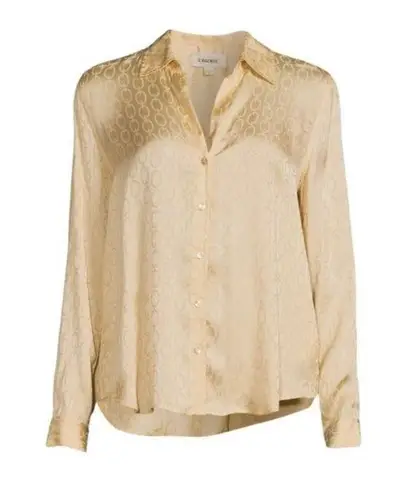 L'Agence Holly Chain-Print Long Sleeve Silky Collared Blouse