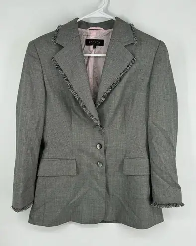 Escada Blazer Gray Zegna Trofeo New Wool Frayed Edges Made In Italy Size 38 / 10