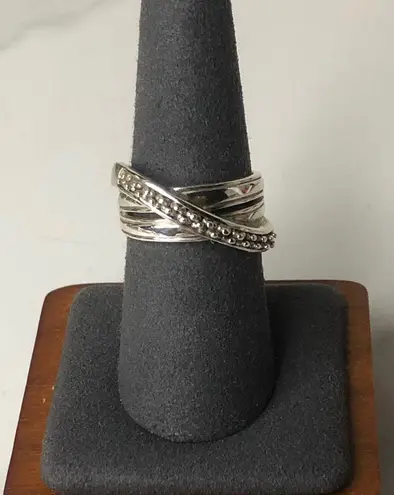 MICHAEL DAWKINS Sterling Silver Crossover Bypass Ring w Granulation Detail