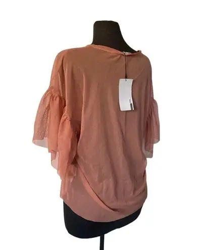 ZARA  Peach Tulle Mesh Embroidered Flutter Boho Blouse