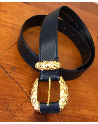 Cipriani Belt Glazed Cowhide On PVC Lining Black Gold Tone Buckle Size Large