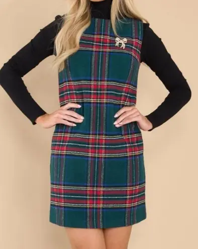 Aura  Tartan Plaid Holiday Wool Blend Sleeveless Dress Green/Red Size Small