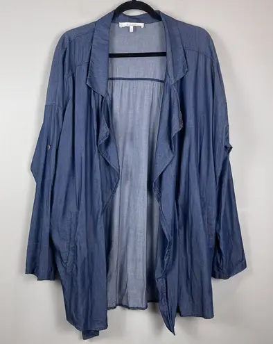 ASTR the Label Women Open Front Chambray Cardigan Jacket Large Blue Lagenlook