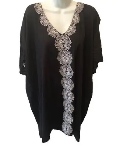 Swimsuits For All Black Embroidered Swim Cover Up Cold Shoulder 14/16 Beach Size undefined