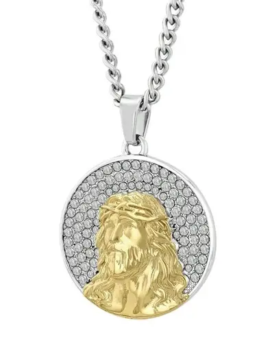Men's nwt Stainless Steel Crystal Religious Medallion Pendant