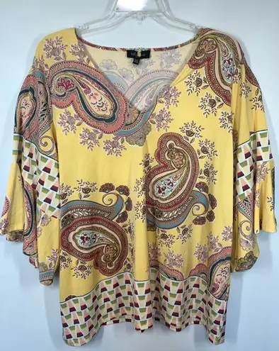 Melissa Paige Women's Paisley V-Neck Bell Sleeve Top Multicolor Size 1X/1X