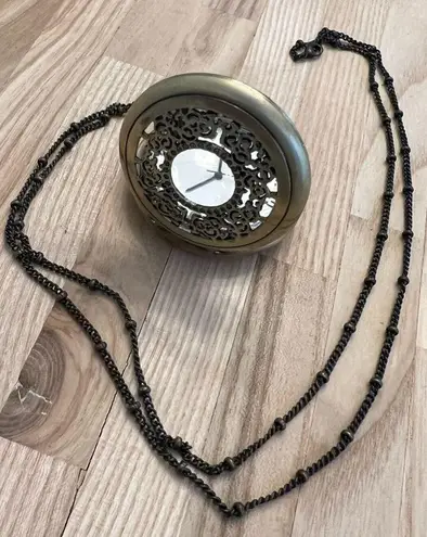 Brass Steampunk Filigree Pocket Watch and Link Chain Vintage Beautiful