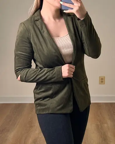 Drew Olive Green Faux Suede Single-Breasted Blazer Jacket S Elbow Cutouts