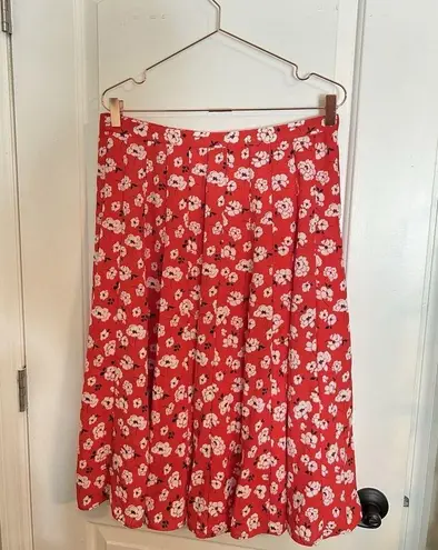 Karl Lagerfeld Floral-Print Pleated A-Line Skirt Size 10 Red